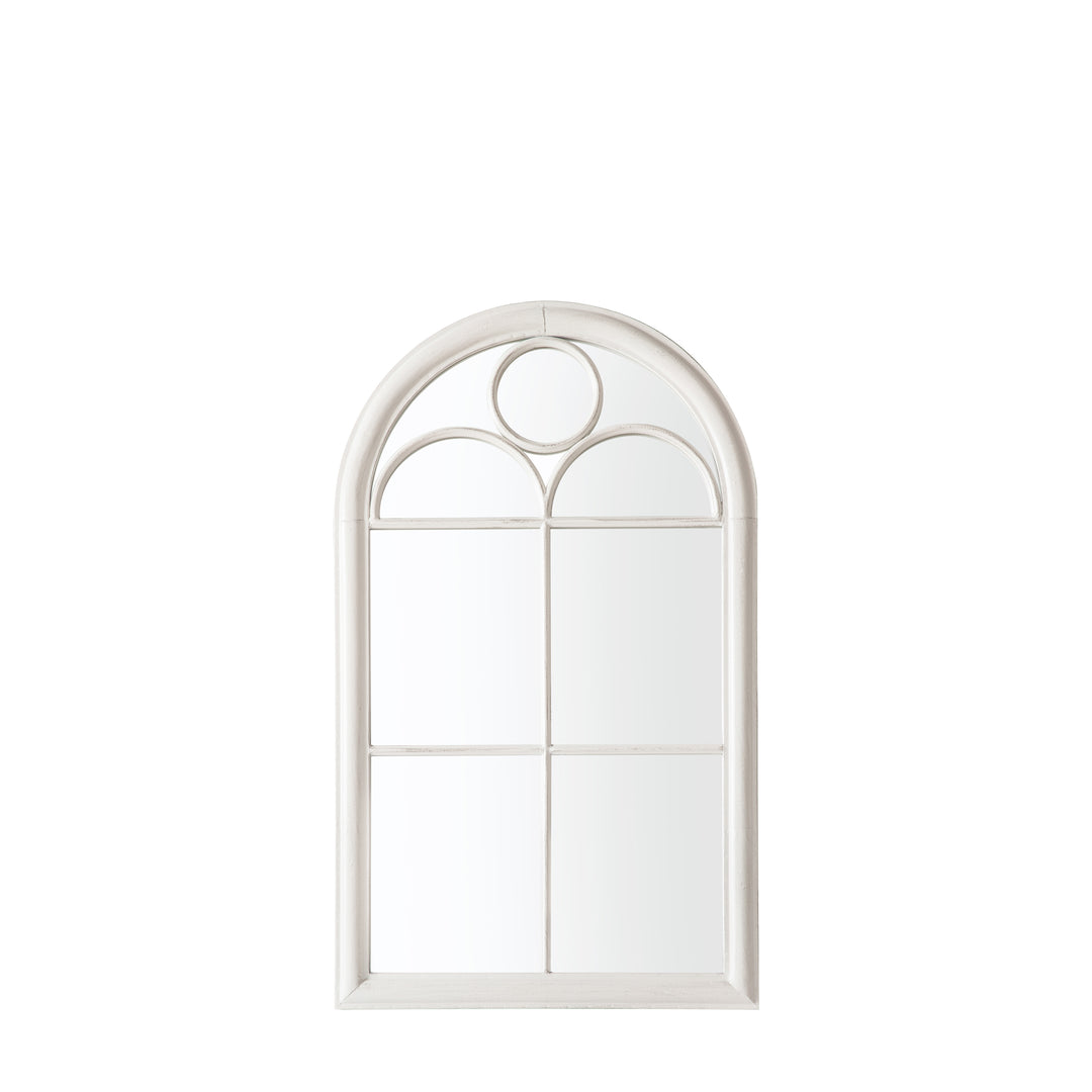 Nurstead Outdoor Garden Mirror in White Arched Vintage Design