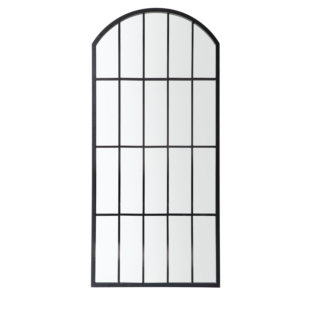 Kemsley Outdoor Garden Mirror in Black Arched Window Pane Design