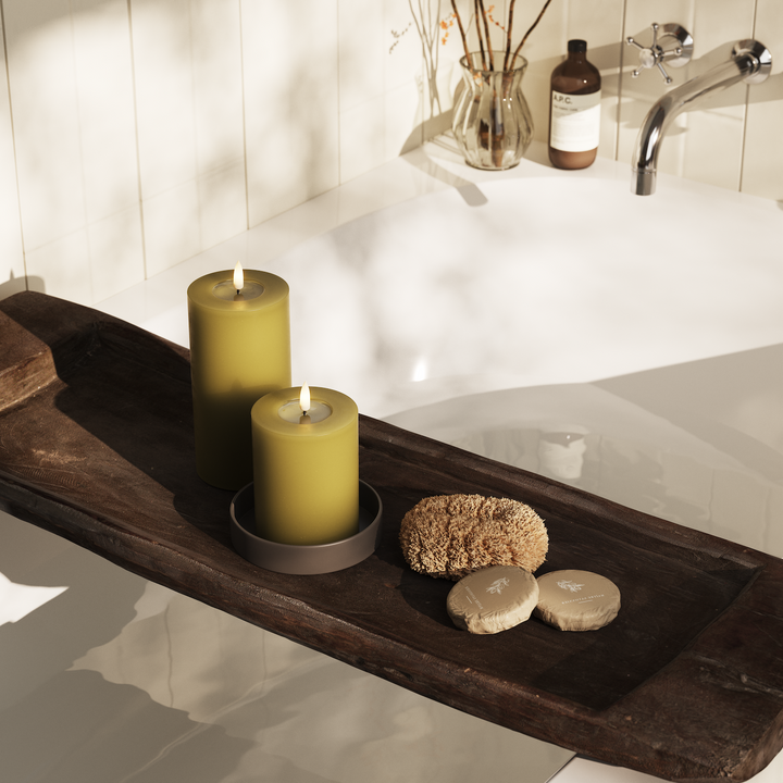 Flameless LED Olive Green Wax Pillar Candle