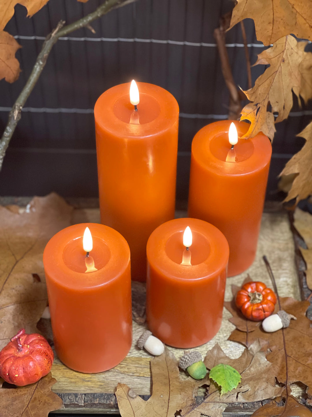 Flameless LED Orange Wax Pillar Candle