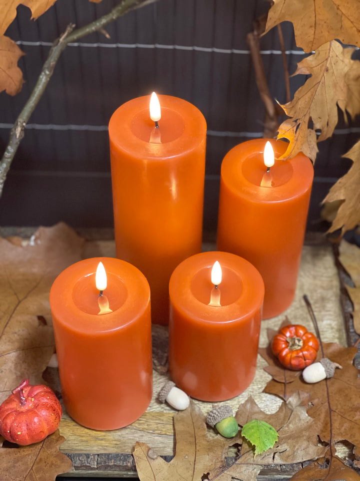 Flameless LED Orange Wax Pillar Candle