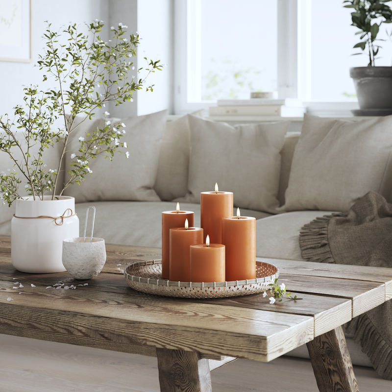 Flameless LED Orange Wax Pillar Candle