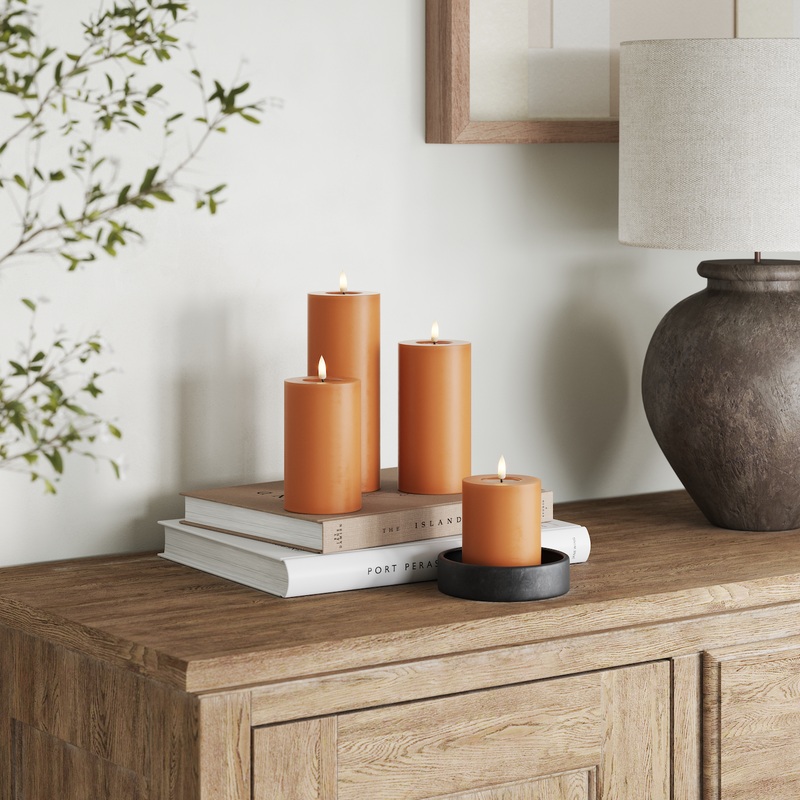 Flameless LED Orange Wax Pillar Candle