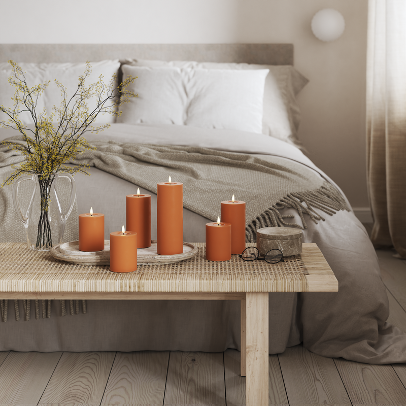 Flameless LED Orange Wax Pillar Candle