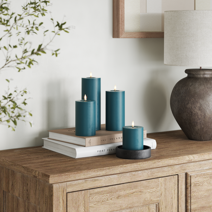 Flameless LED Petroleum Blue Wax Pillar Candle