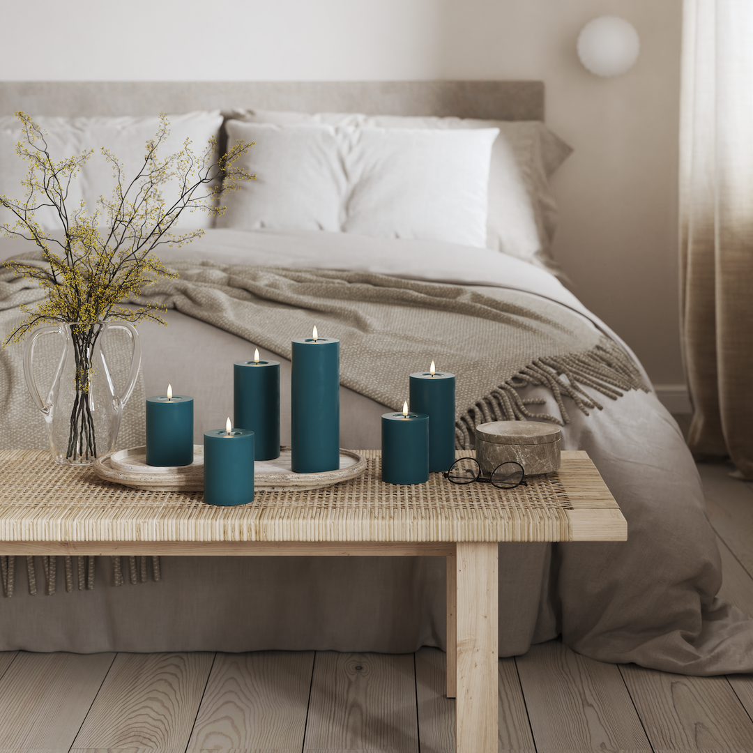 Flameless LED Petroleum Blue Wax Pillar Candle