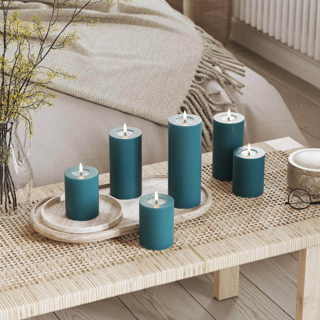 Flameless LED Petroleum Blue Wax Pillar Candle