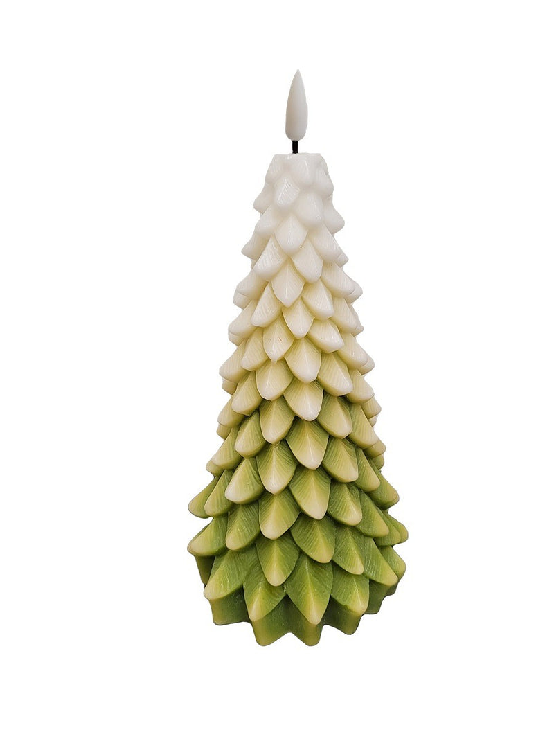 Flameless LED Christmas Tree Green & White Gradient Candle