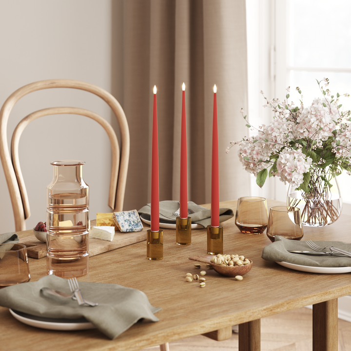 Flameless LED Red Set of 2 Shiny Tapered Dinner Candles