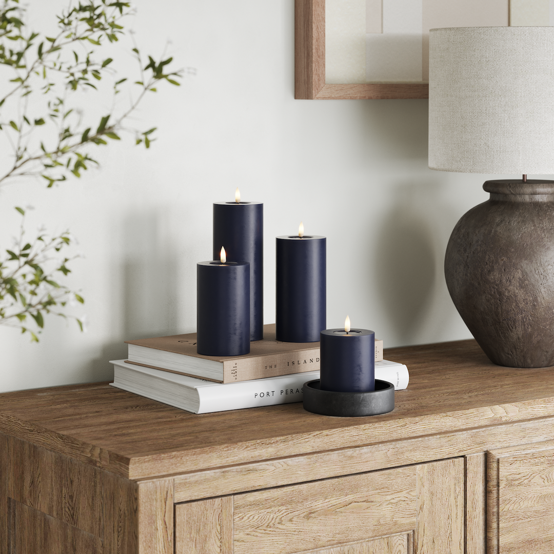 Flameless LED Royal Blue Wax Pillar Candle