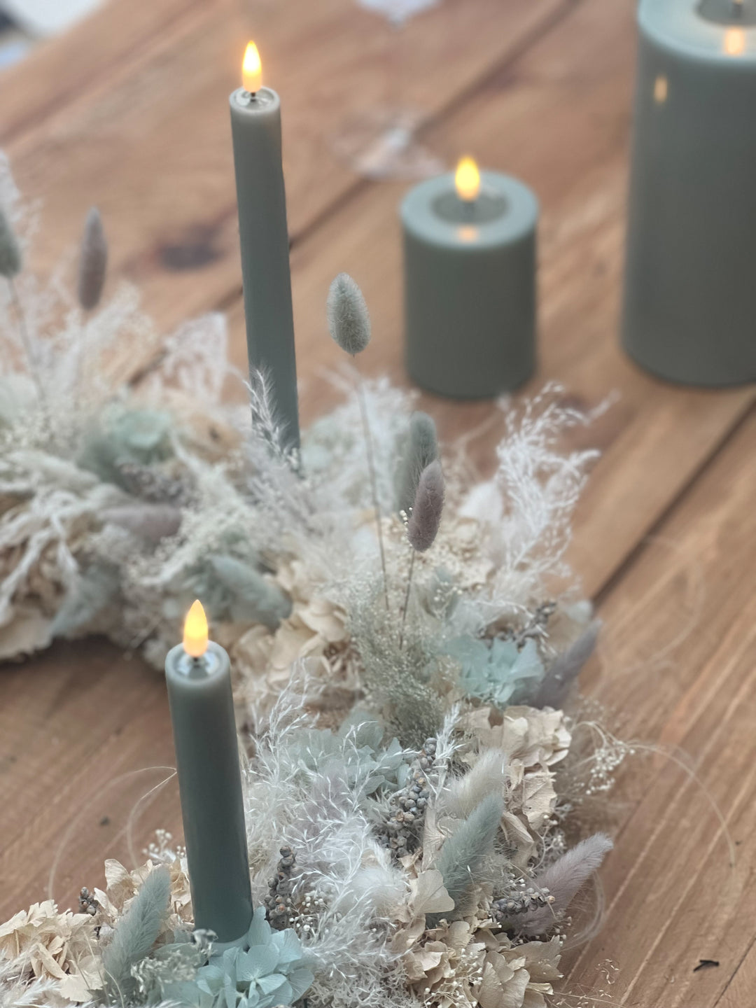 Flameless LED Sage Green Wax Pillar Candle