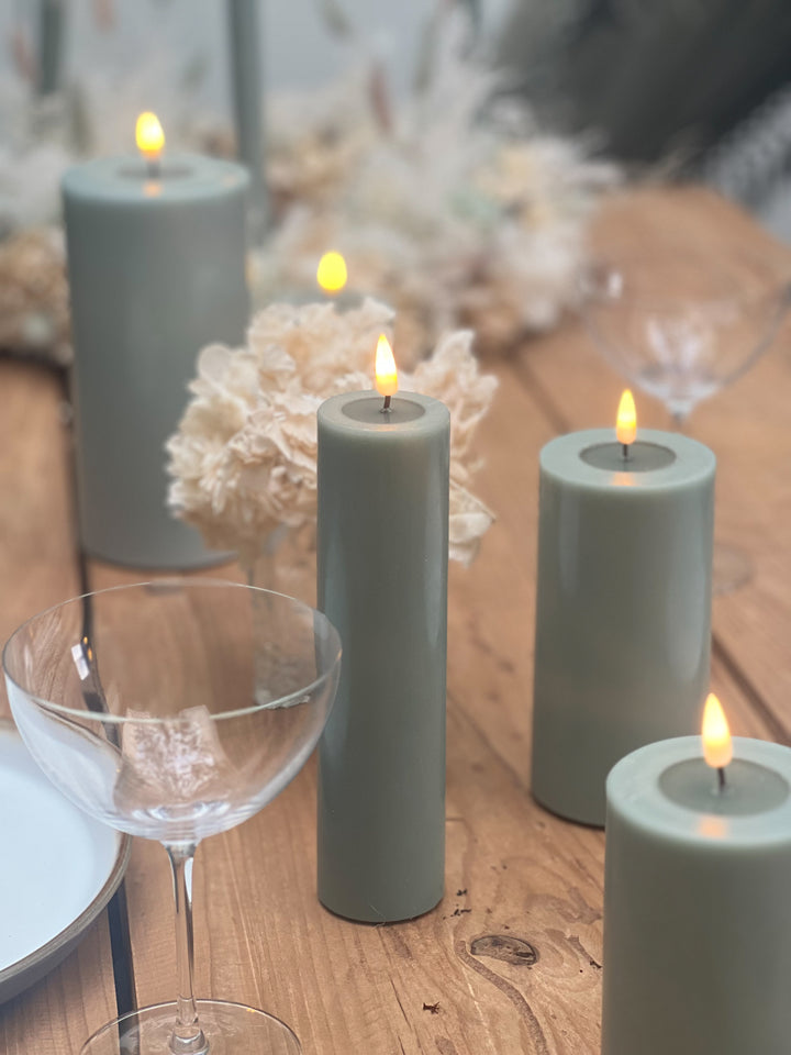 Flameless LED Sage Green Wax Pillar Candle