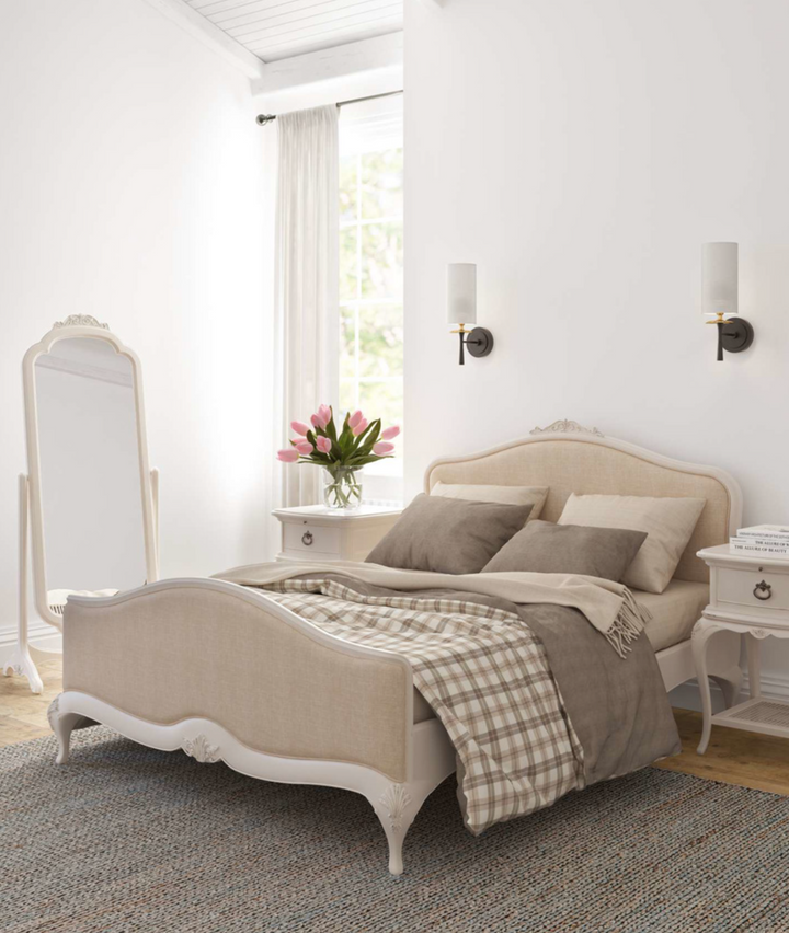 Ivory Upholstered Headboard Bed Frame