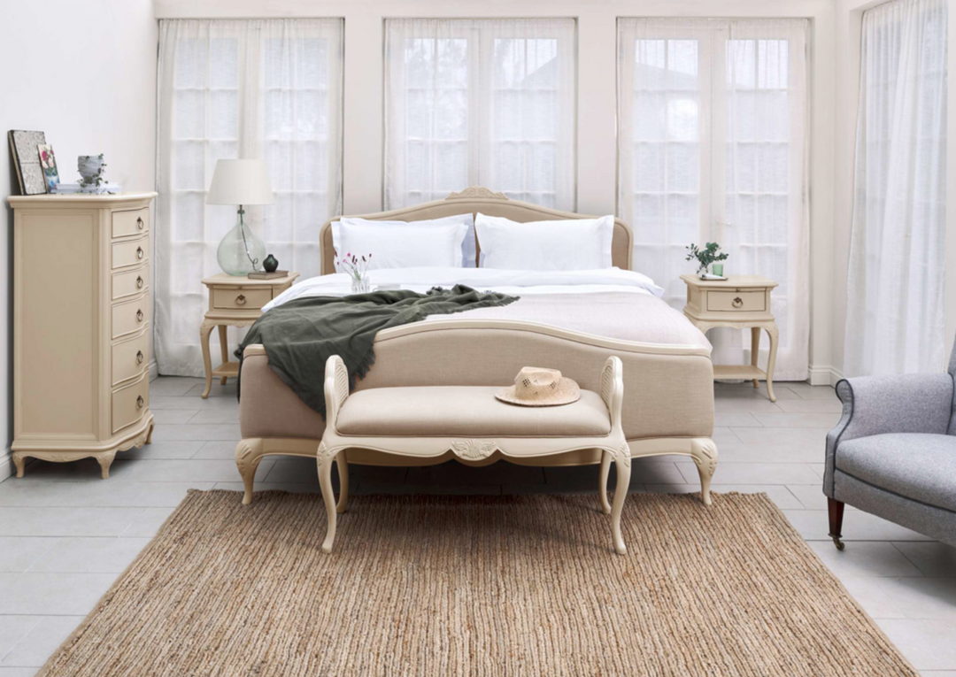 Ivory Upholstered Headboard Bed Frame
