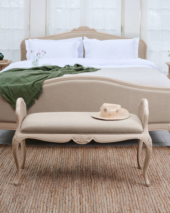 Ivory Upholstered Headboard Bed Frame