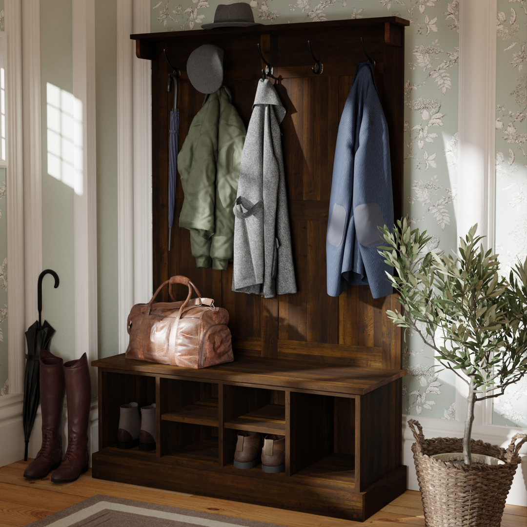 Garrat Tall Bench with Coat Rack