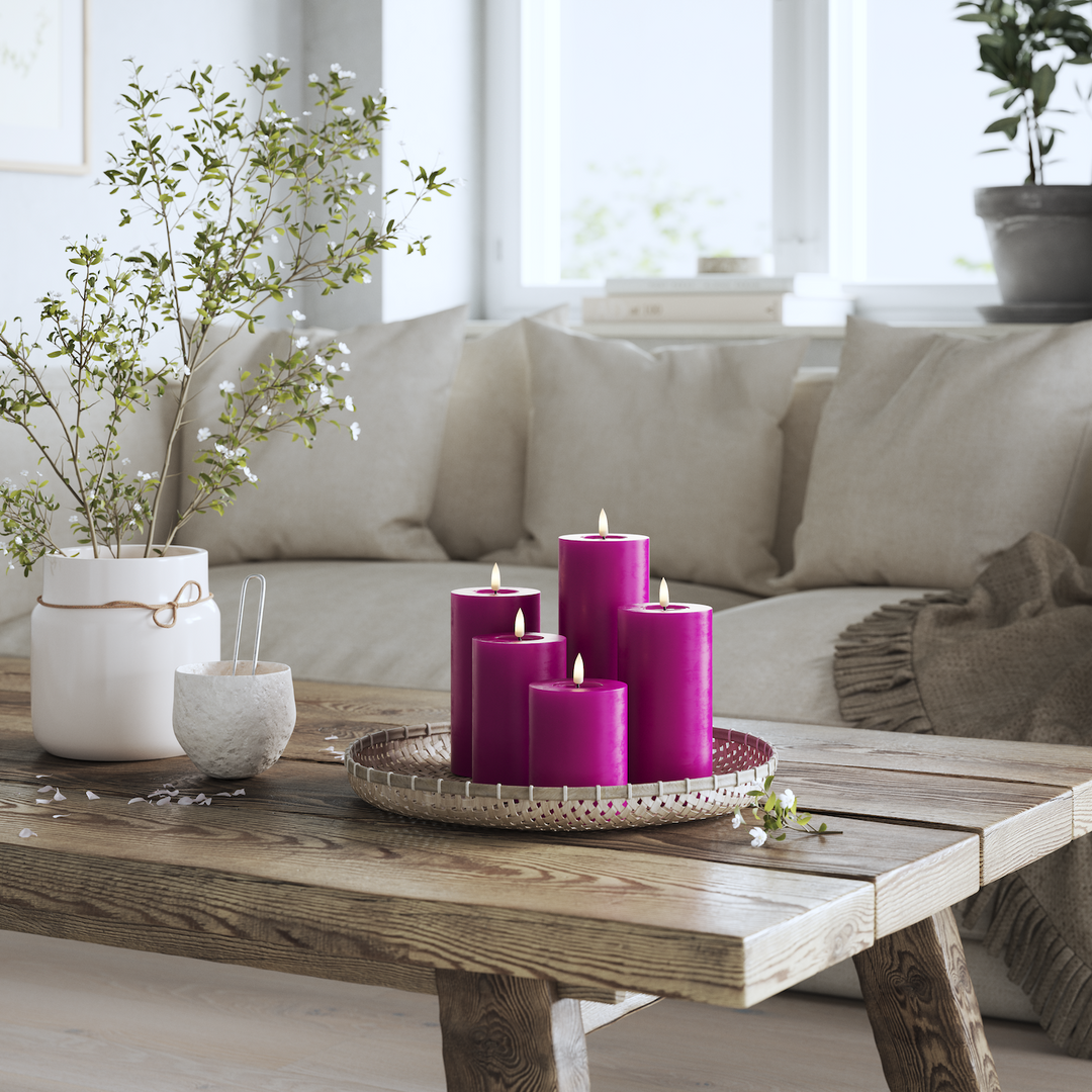Flameless LED Violet Wax Pillar Candle