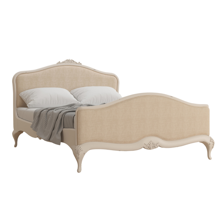 Ivory Upholstered Headboard Bed Frame