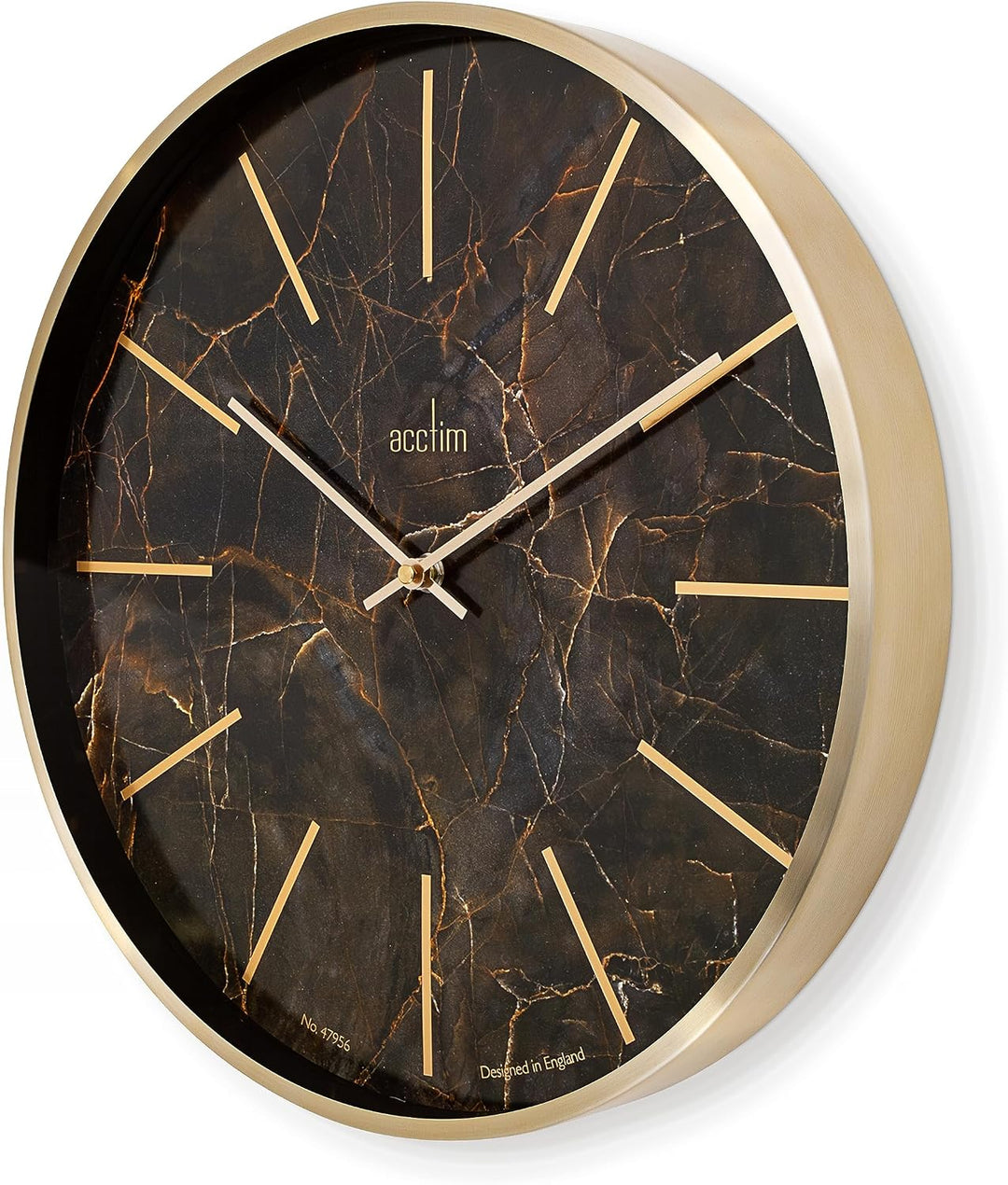Luxe Dark Marble & Gold Wall Clock