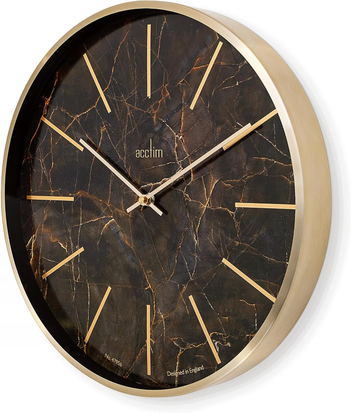 Luxe Dark Marble & Gold Wall Clock