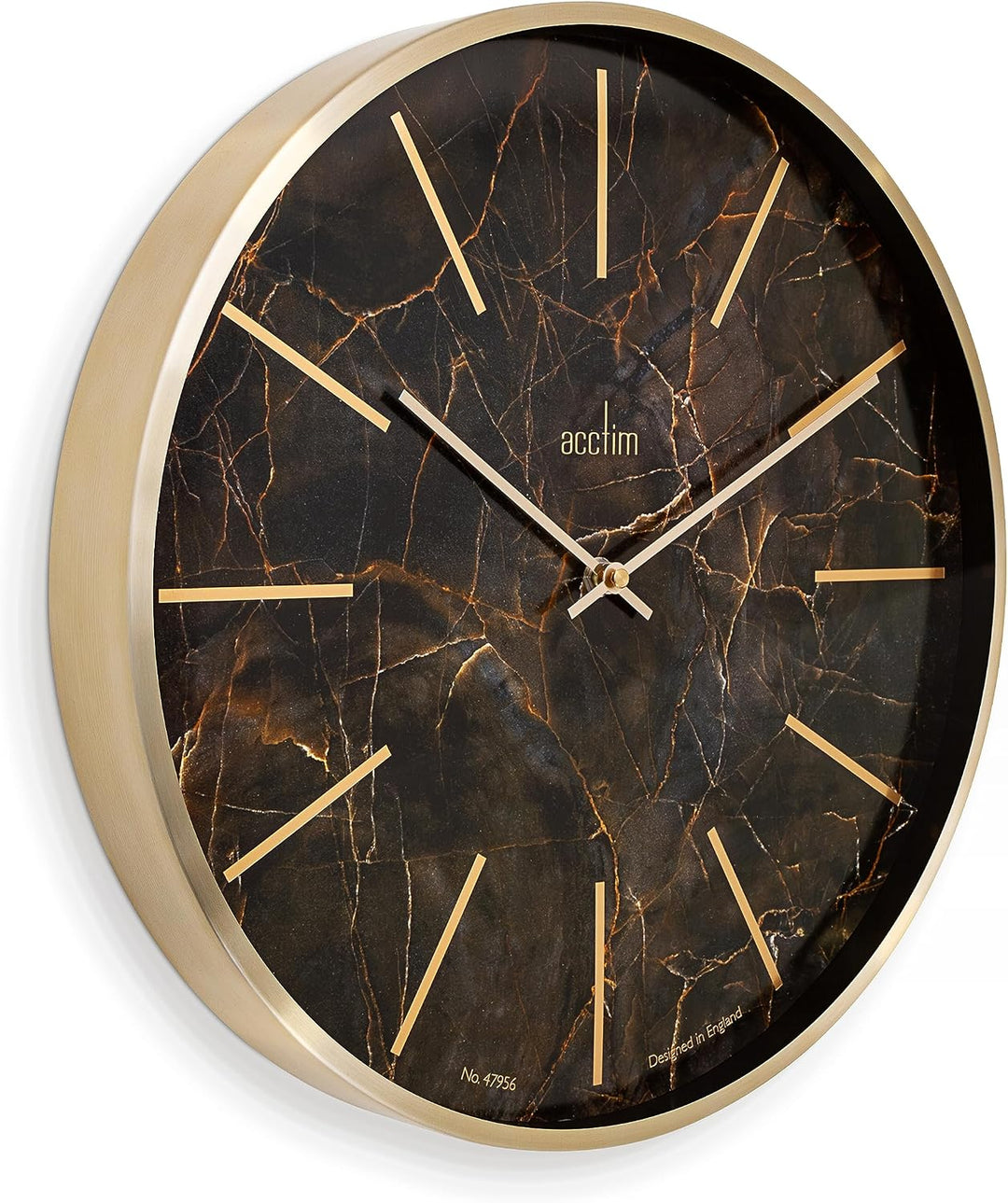 Luxe Dark Marble & Gold Wall Clock