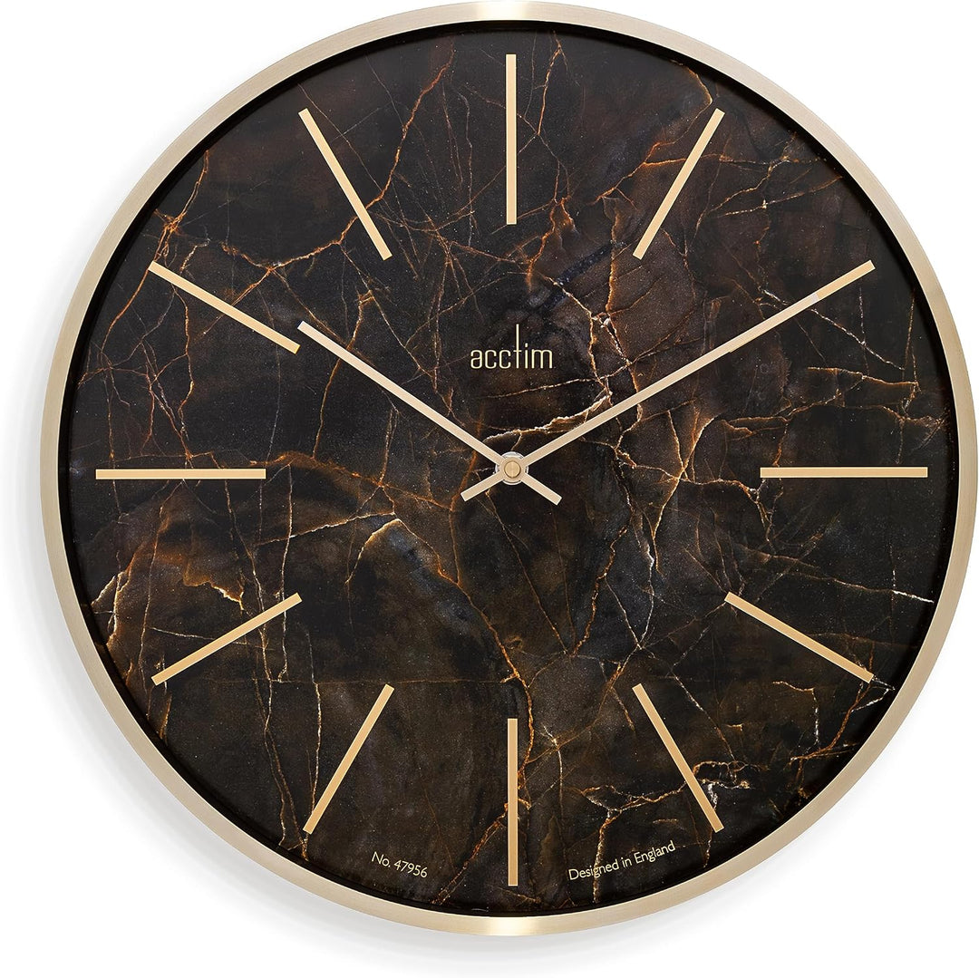 Luxe Dark Marble & Gold Wall Clock