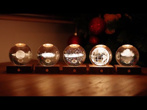 Amber Crystal 3D Light with Walnut Base