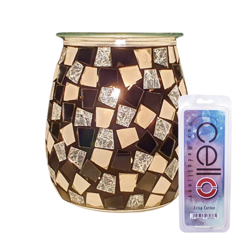 Mirrored Electric Melt Burner with Crisp Cotton Wax Medallions