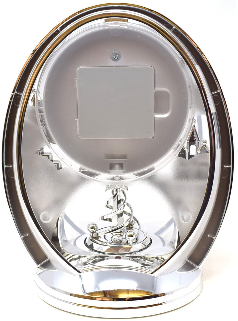 Silver Oval Contemporary Mantel Clock with Arabic Dial and Rotating Shooting Star Pendulum