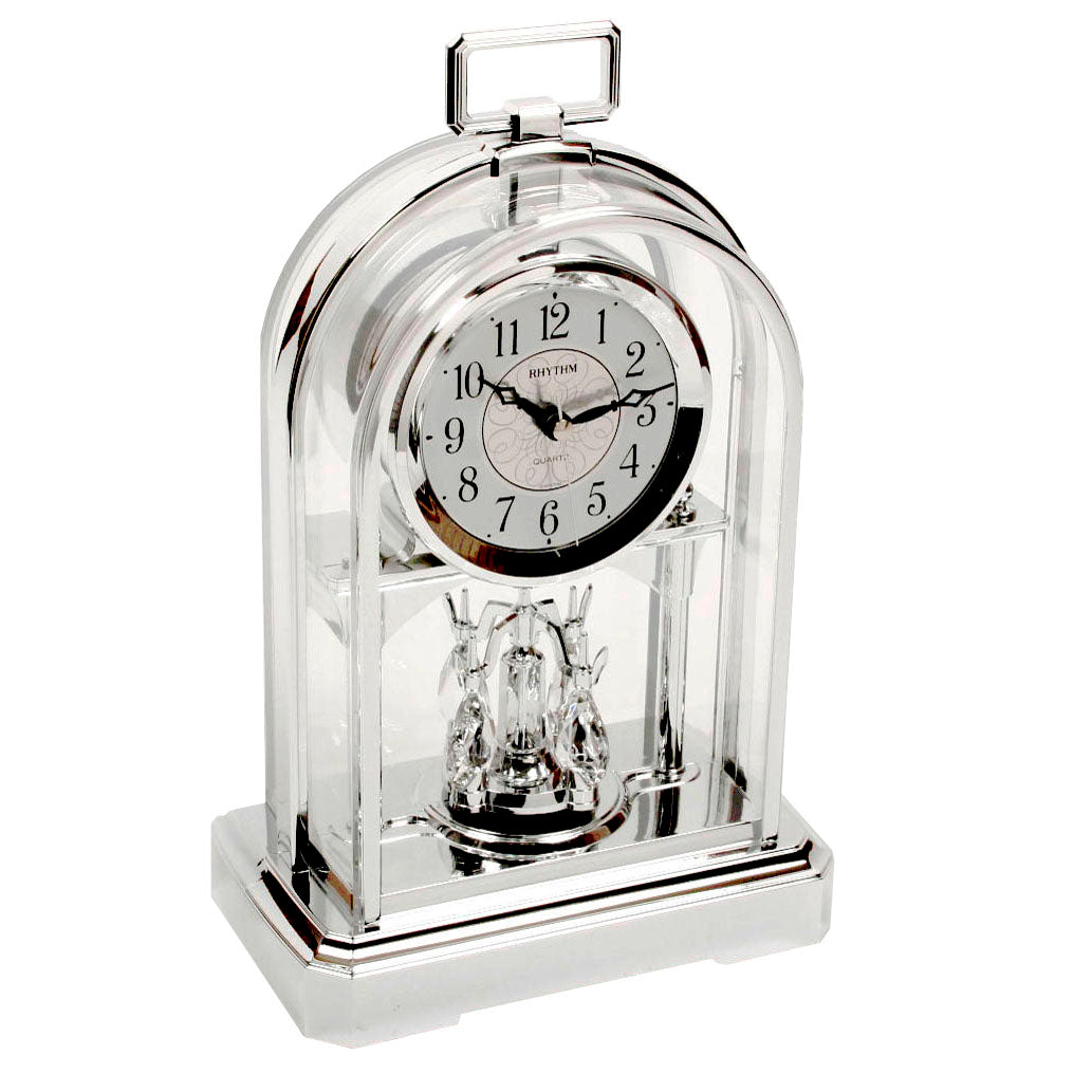 Silver Round Carriage Clock with Crystals from Swarovski ®