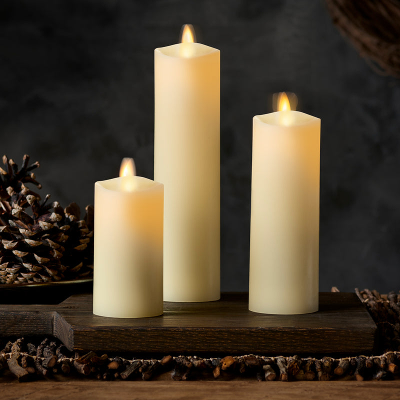 Living Flame Mini Pillar Ivory 3 Set with Free Remote