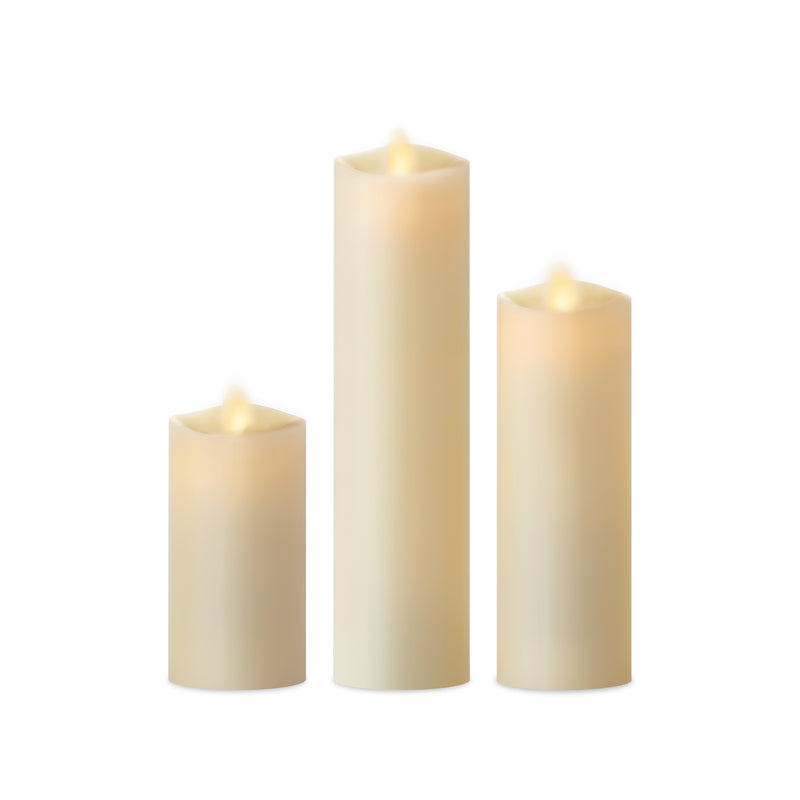 Living Flame Mini Pillar Ivory 3 Set with Free Remote