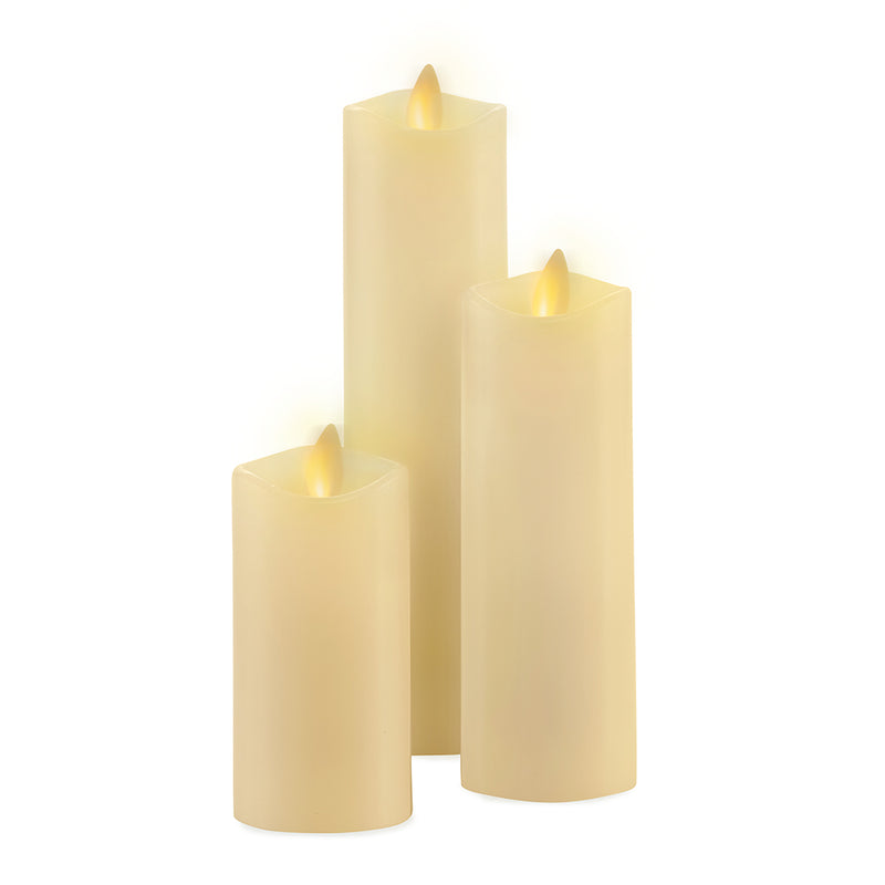 Living Flame Mini Pillar Ivory 3 Set with Free Remote