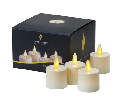 Living Flame LED Candle Tealights, Set of 4, Ivory - Plum Retail