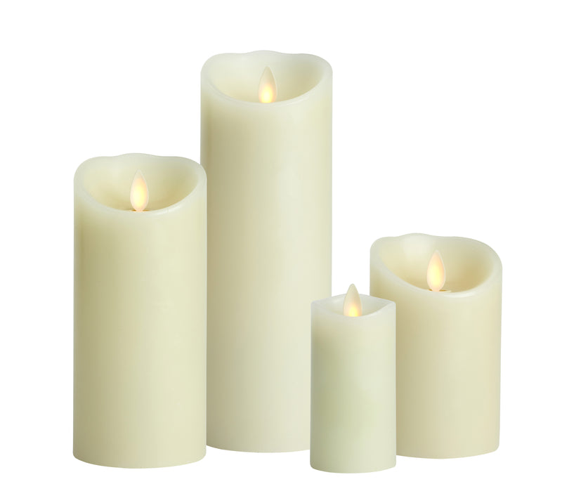 Living Flame Set of 4 Ivory Pillar Candles with Free Remote