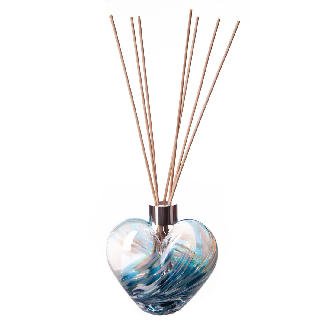 Glass Heart Reed Diffuser in Turquoise & White Iridescence