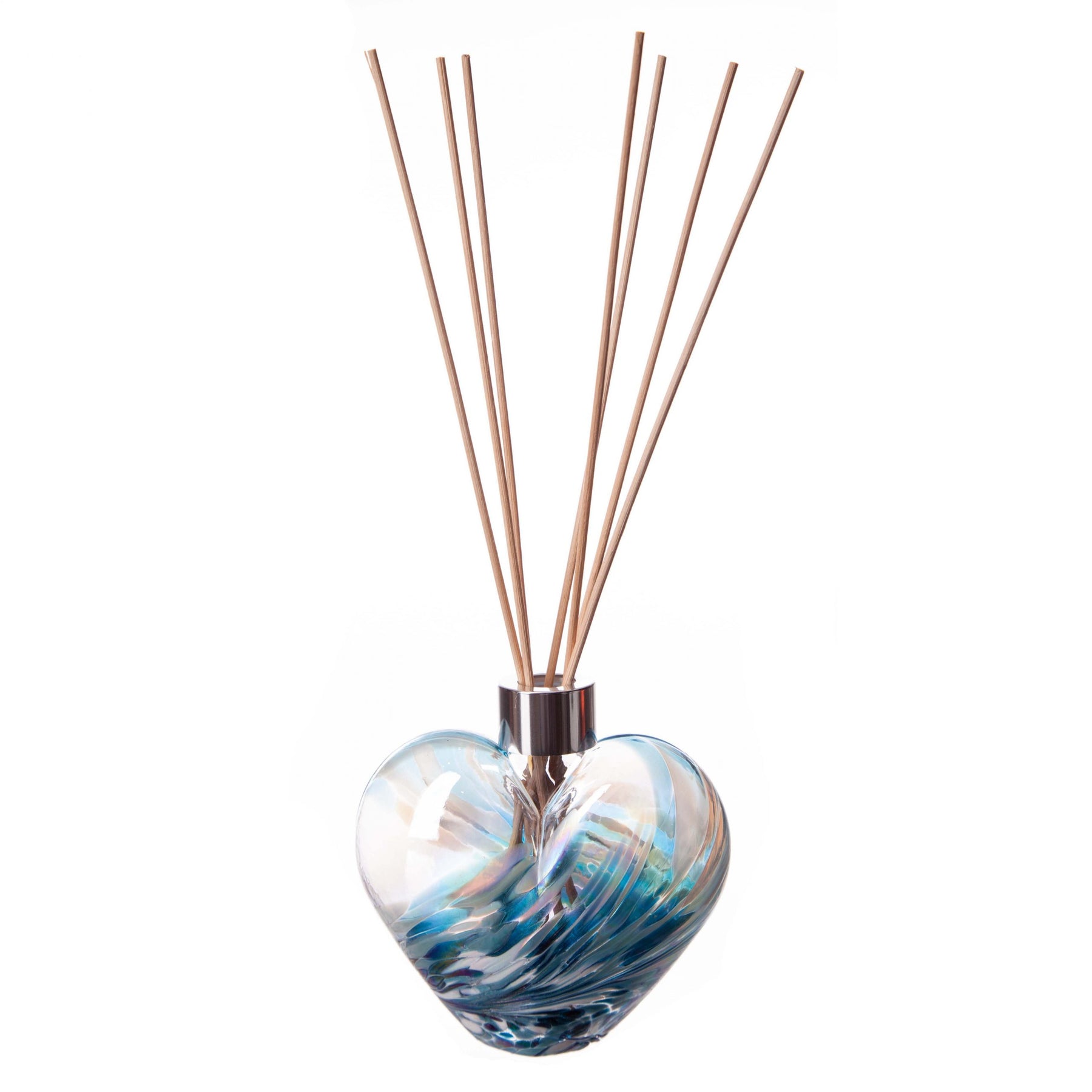 Amelia Art Glass Heart Reed Diffuser in Turquoise & White Iridescence ...