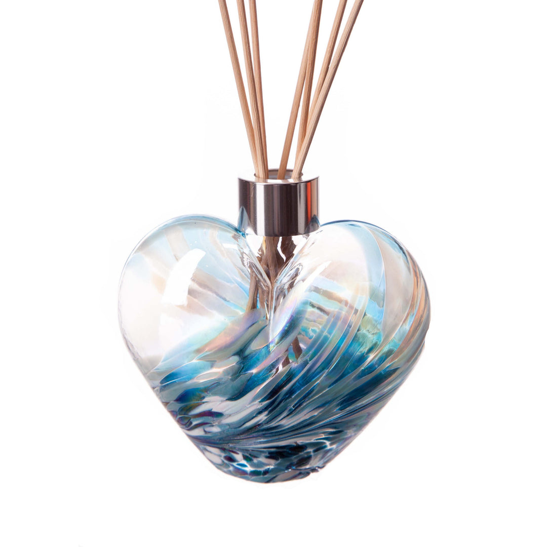 Glass Heart Reed Diffuser in Turquoise & White Iridescence
