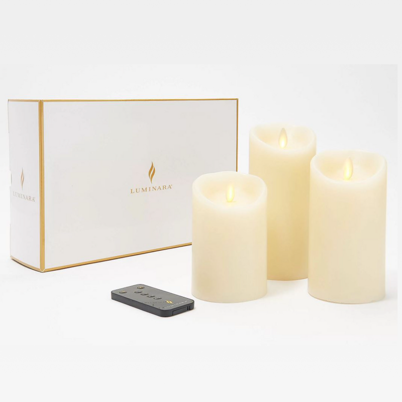 Living Flame LED Candle, Set of 3, Ivory - Plum Retail