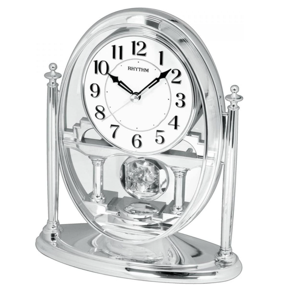 Silver Oval Mantel Clock with Crystals from Swarovski® - Plum Retail