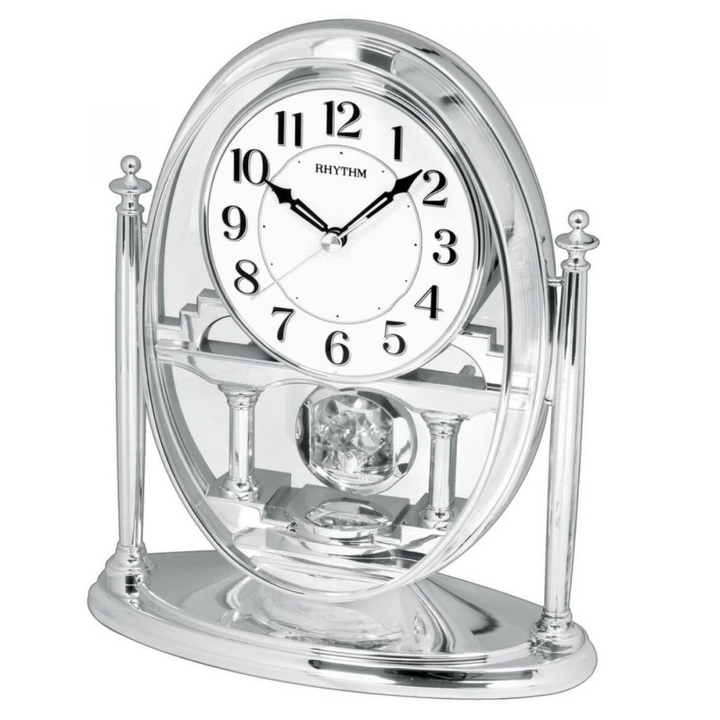 Silver Oval Mantel Clock with Crystals from Swarovski® - Plum Retail