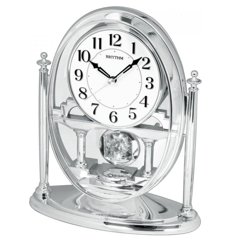 Silver Oval Mantel Clock with Crystals from Swarovski® - Plum Retail