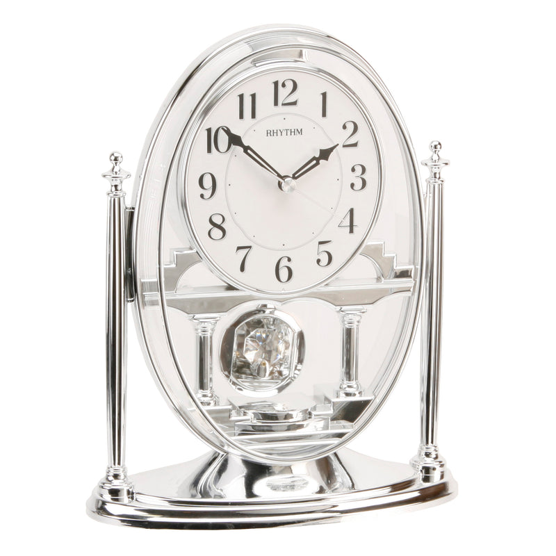 Silver Oval Mantel Clock with Crystals from Swarovski®