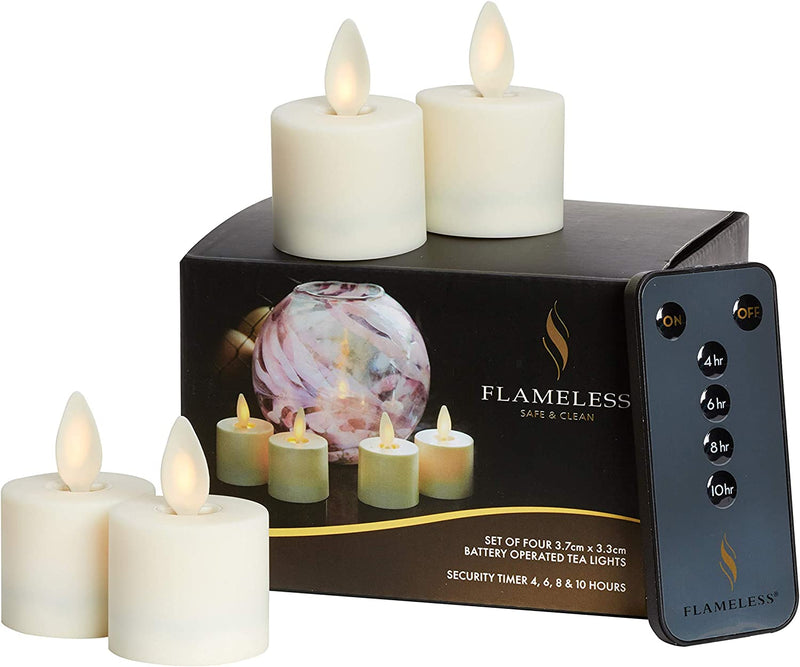 LED Ivory Tealight Set of 4 with Free Remote