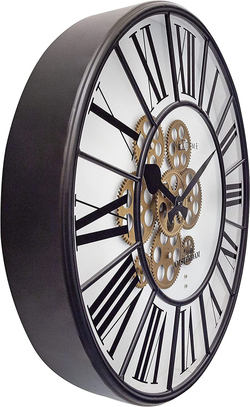 Large Moving Gears White Wall Clock