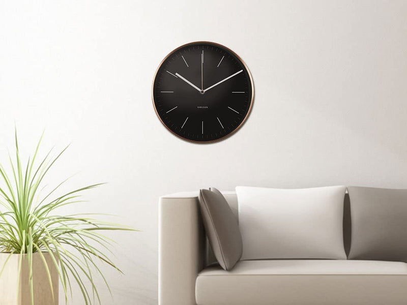 Minimal Black Wall Clock with Copper Case