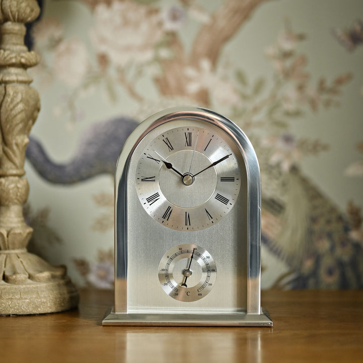 Brushed Aluminium Arched Mantel Clock