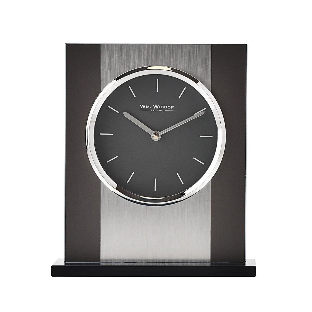Black Glass & Brushed Aluminium Mantel Clock