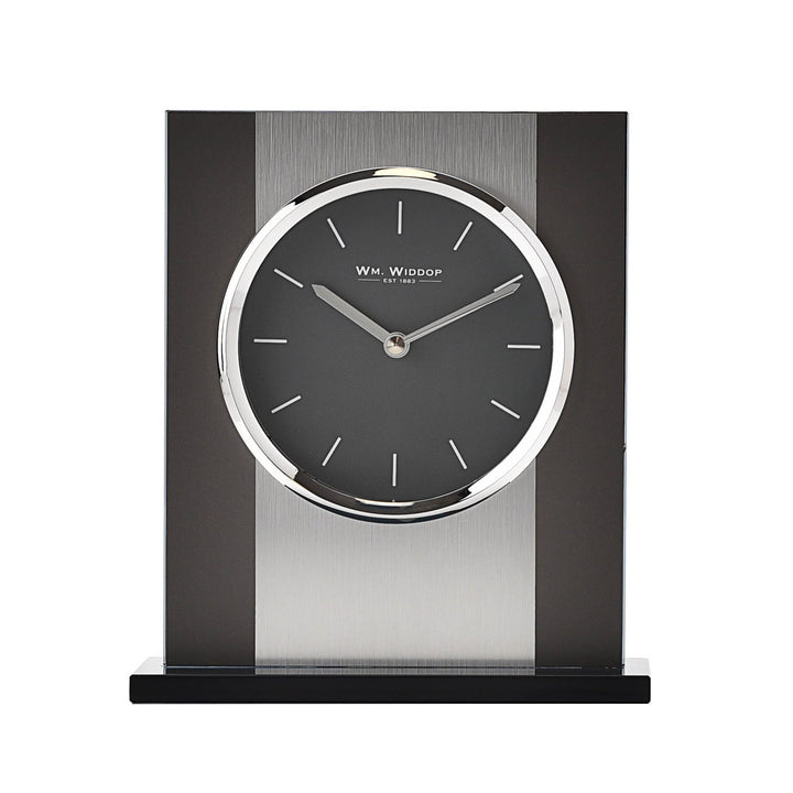 Black Glass & Brushed Aluminium Mantel Clock