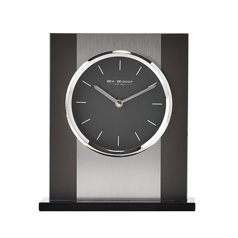 Black Glass & Brushed Aluminium Mantel Clock